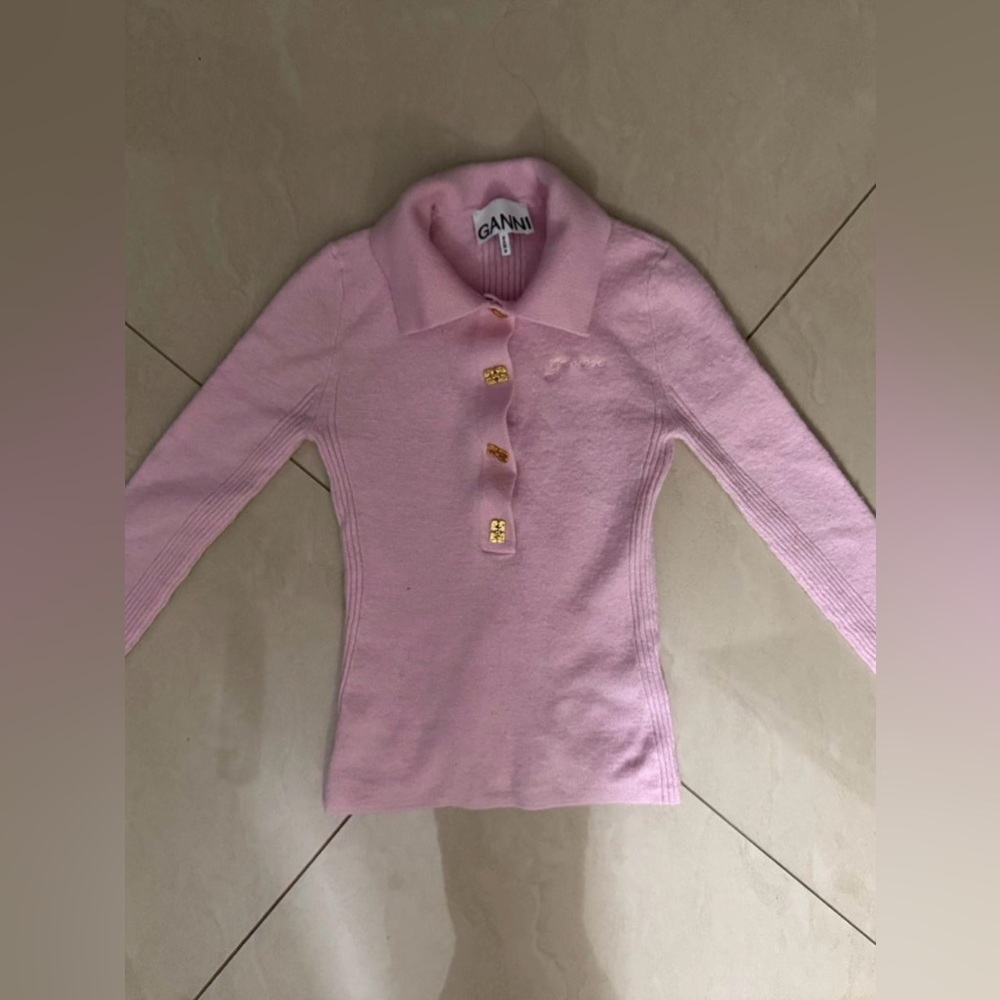 Ganni Light Pink Button-Up Sweater